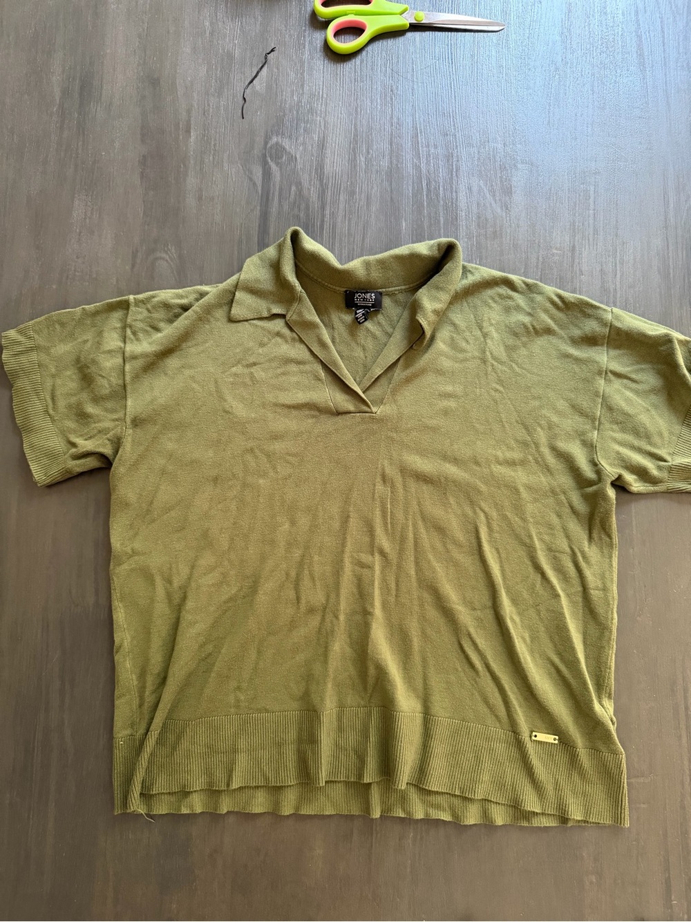 Jones New York Signature Olive Green Short Sleeve Knit Polo Sweater Medium